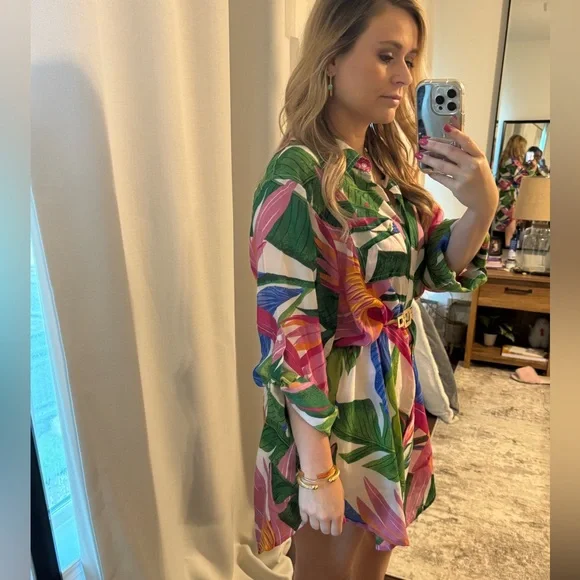 Colorful Tropical Print T-Shirt Dress / Blouse / Bathing Suit Cover Up - Picture 6 of 10